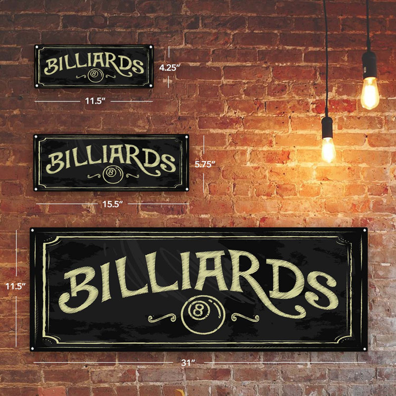 «Billiards Chalkboard Style Metal Sign» sur métal, H 5,75 po x l 15,5 po