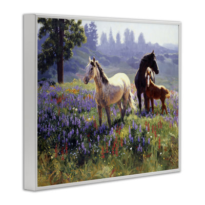 Horse Family in Charming Meadow Framed Giclee Art, design by Claire Goldrick