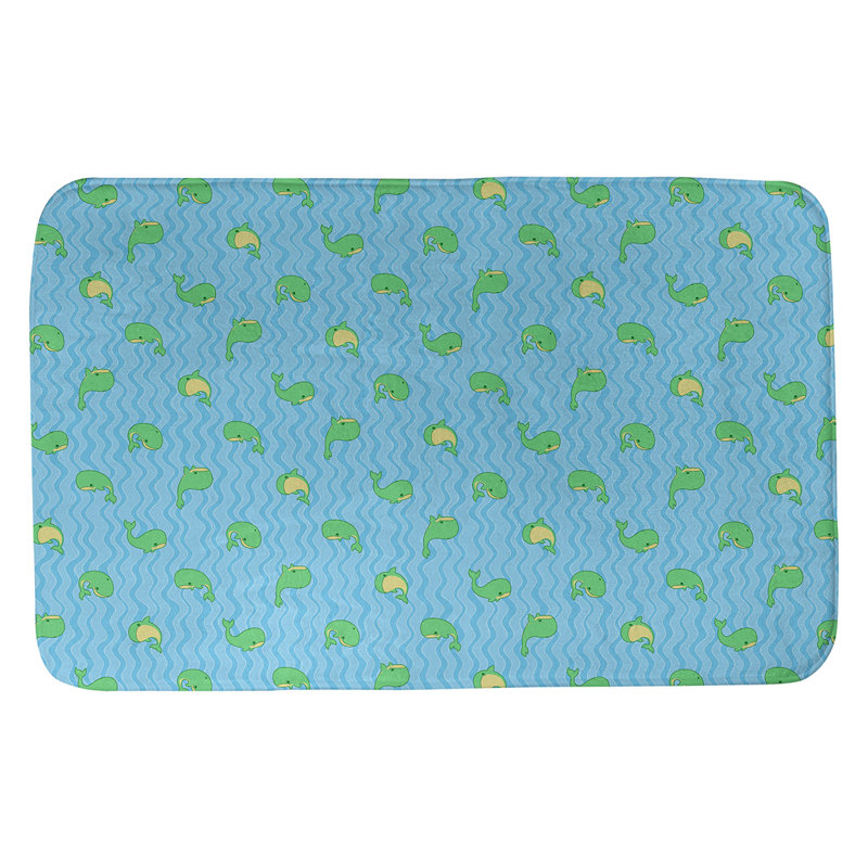 Tapis pour salle de bain katelyn elizabeth baleines Avicia, l 21 po x L 34 po, Bleu / Vert