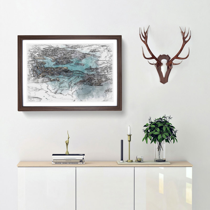 Birds Eye View of Sydney Australia in Abstract - Picture Frame Graphic Art Print, 62cm H x 87cm W x 2cm D, Walnut Framed
