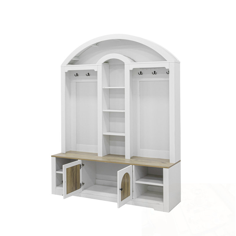 Multifunctional Hall Tree with Storage and Hooks, White/Walnut