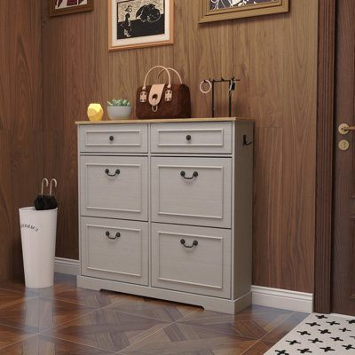 Armoire de rangement pour chaussures avec 2 tiroirs et 4 tiroirs rabattables, organisateur autoportant avec tablette réglable