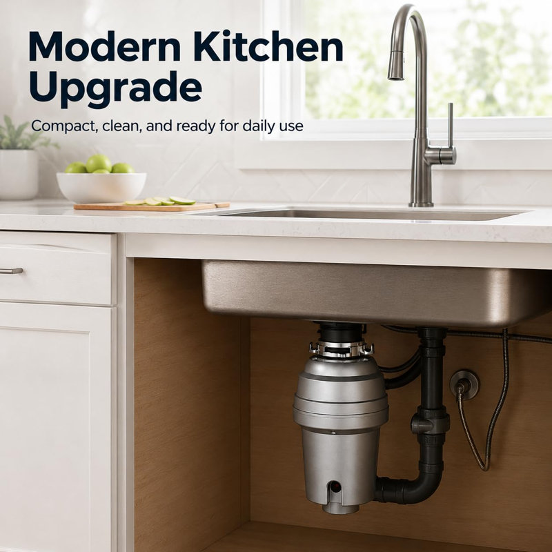 1HP Sliver Garbage Disposal, Ultra-Quiet 4-Stage Stainless Steel Grinder, Continuous Feed Food Waste Disposer