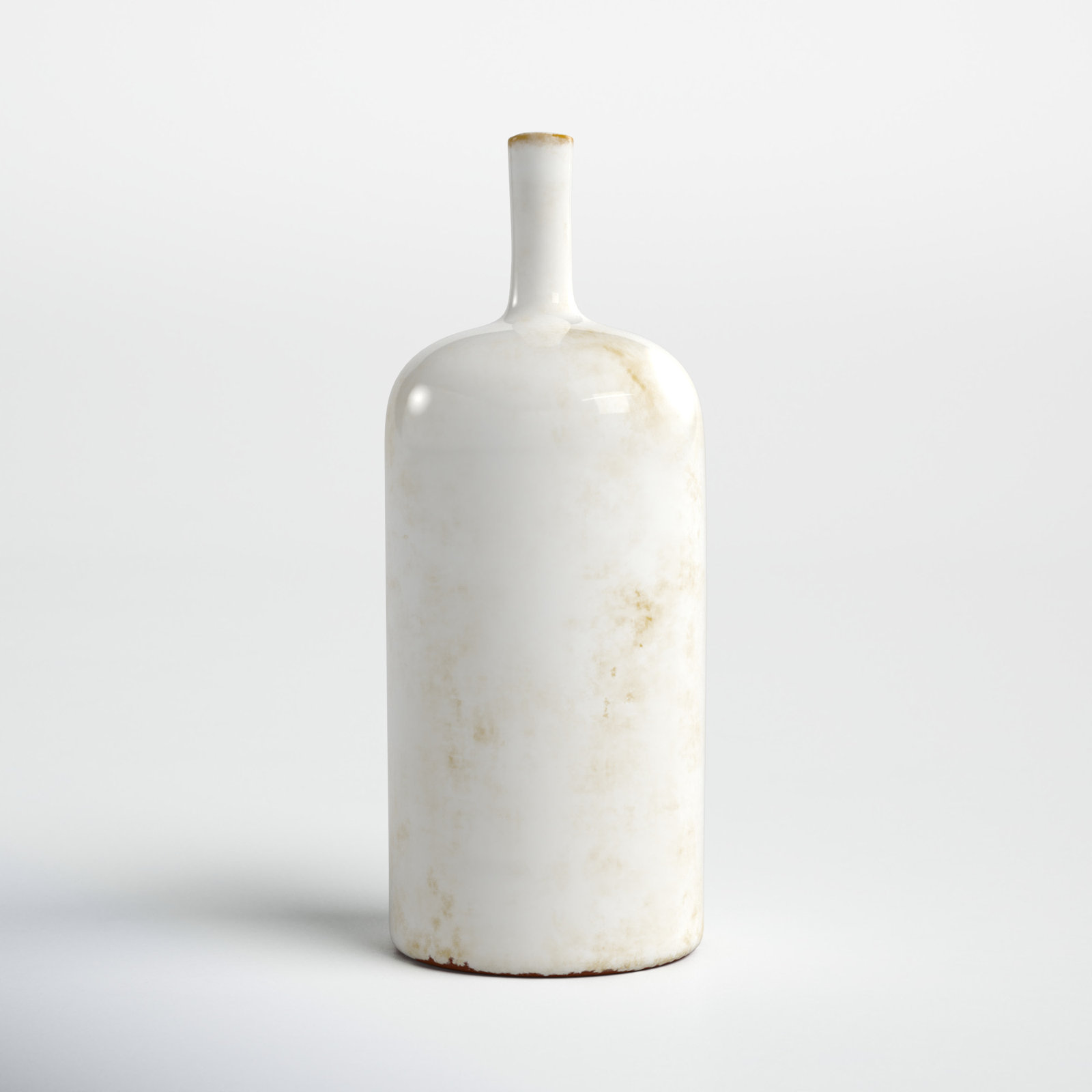 Quintana Large Round Stoneware Vase with Reactive Glaze, White, 12.5" H x 4.75" W x 4.75" D