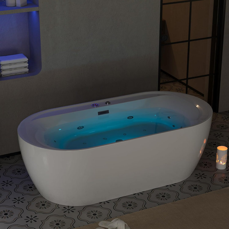 Water Therapy Deep Massage Freestanding Bathtub 71 inch Acrylic Spa Tub with Heating System, Bubble Massage, Digital Control Panel, Modern Home Bathroom Upgrade for Relaxation