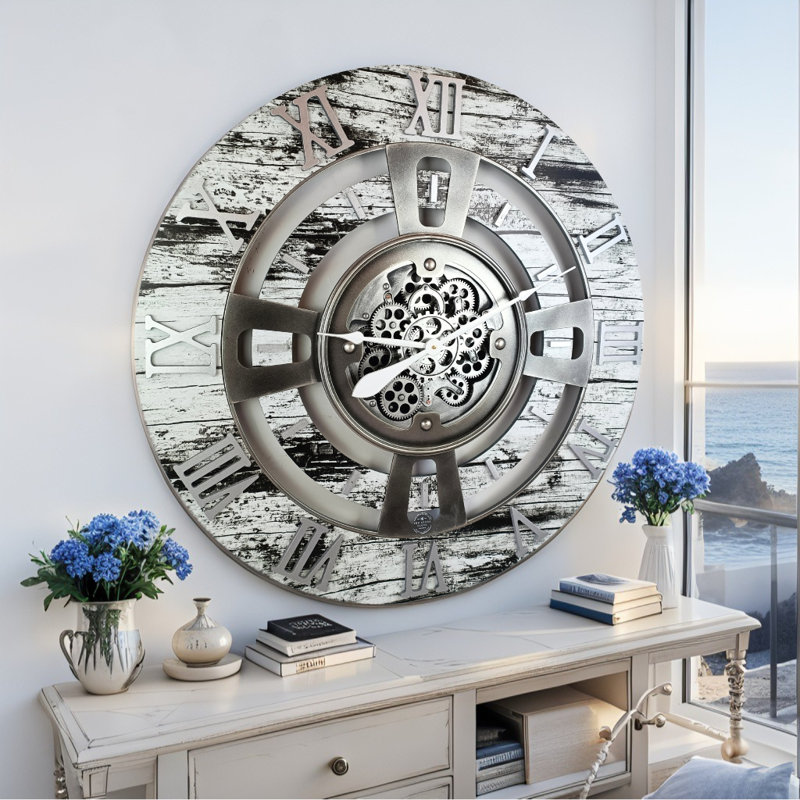 Solid Wood Wall Clock, Grey/White, Large 61cm