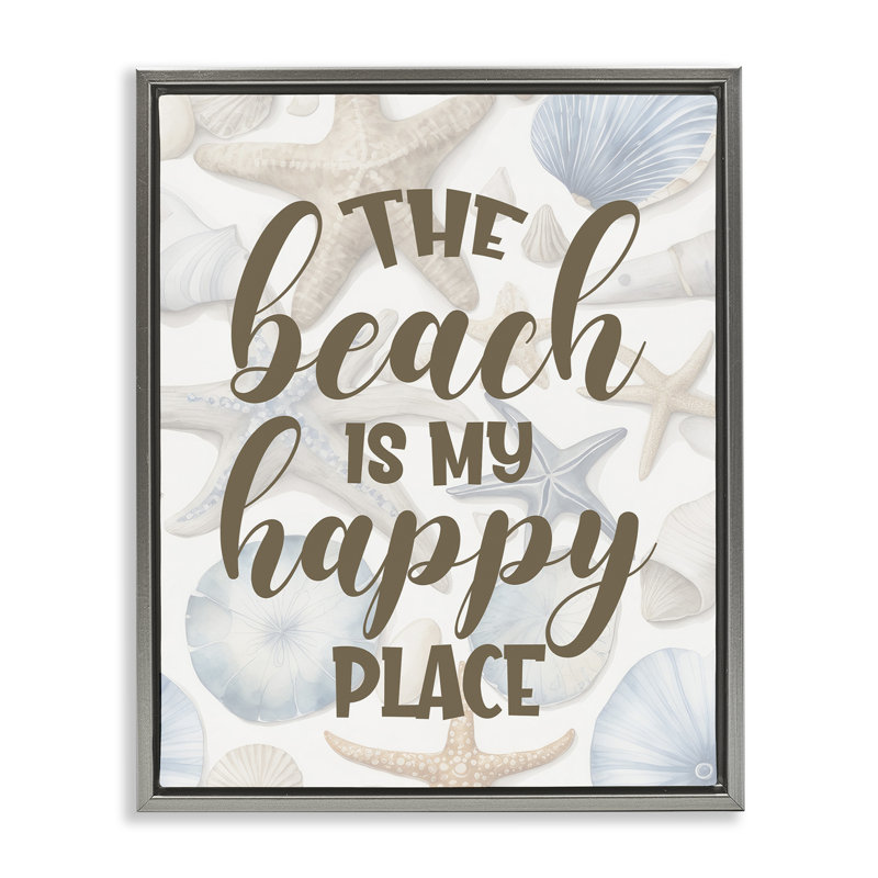 "Beach Happy Place", art mural encadré par Kim Allen, Cadre flottant gris lustré, H 31 po x l 25 po