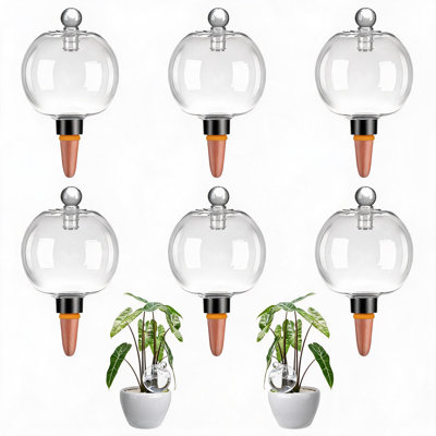 6.69 Inch Self-Watering Glass Globes 6 Pack Lidded Automatic Irrigation Spikes for Pots, Transparent