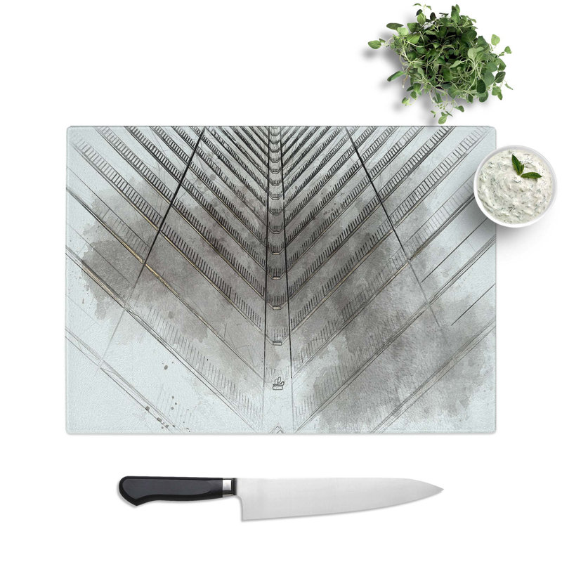 Tempered Glass Architecture Sketch Vol.28 Chopping Board, 28.5 cm W x 20 cm L