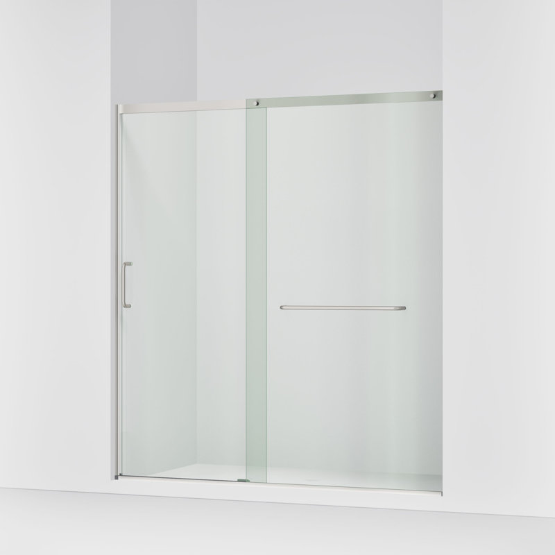 Sliding Shower Door, 75-1/2-In H X 68-1/4 - 71-5/8-In W, With Heavy 5/16-In Thick Crystal Clear Glass, Nickel
