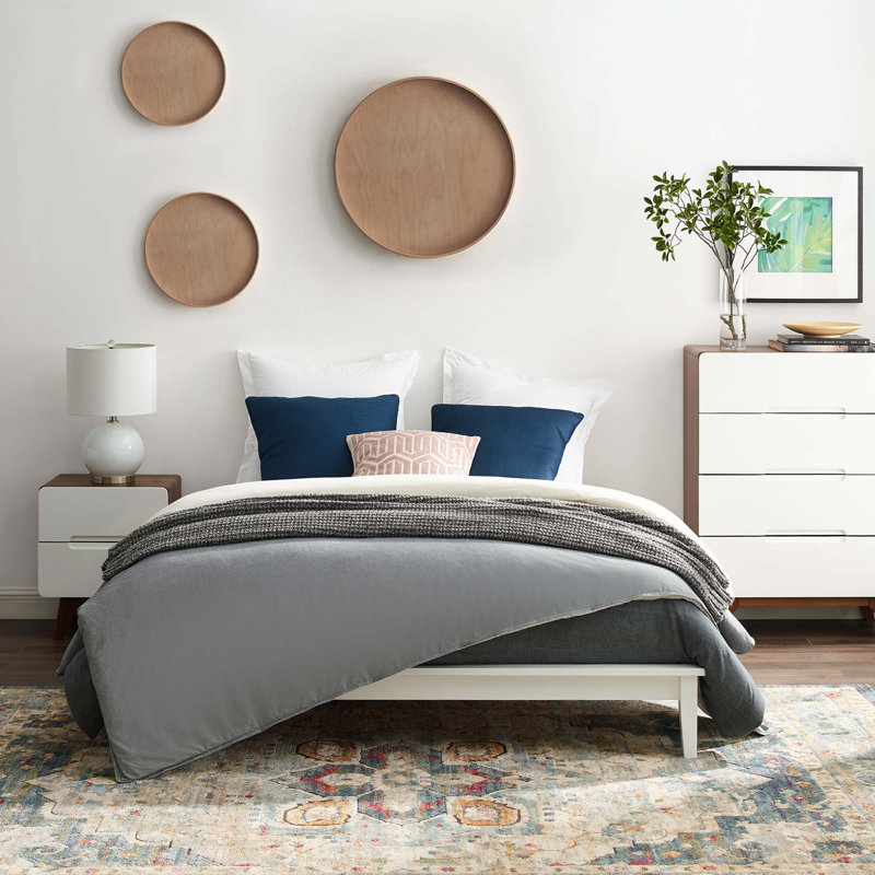 Modway Lodge Wood Platform Bed Frame, White, Full