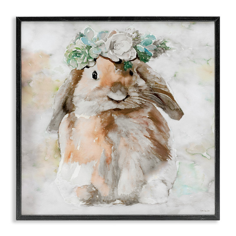 «Bunny & Spring Floral», estampe numérique par Stellar Design Studio, Giclée encadrée noir minuit, H 17 po x l 17 po