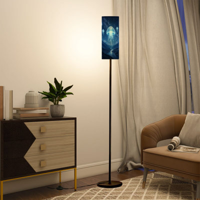 Floor Lamp Glowing Jellyfish Floating Starry Night Sky Mountain Landscape Floor Lamps with Remote LED Lights Adjustable Lamp Shades Tall Standing Lamps for Reading Office Living Room