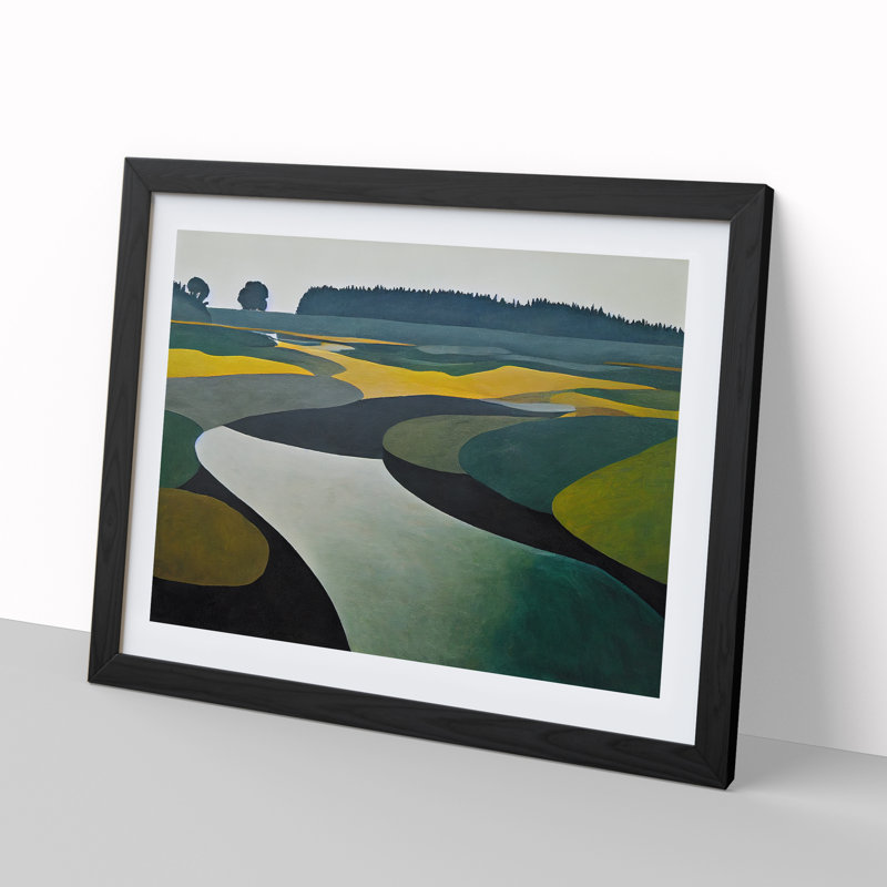 Lake View - Framed Print, 46cm H x 64cm W, Black Framed