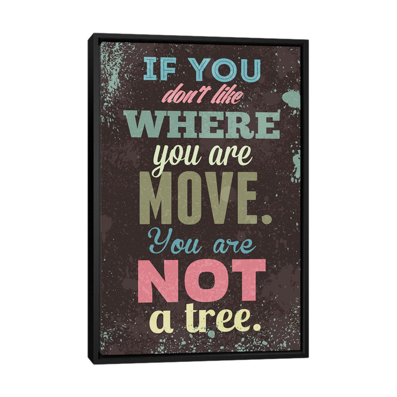 « move », art textuel sur toile, H 26 po x l 18 po x P 1,5 po, Toile avec cadre noir, Pas de tapis