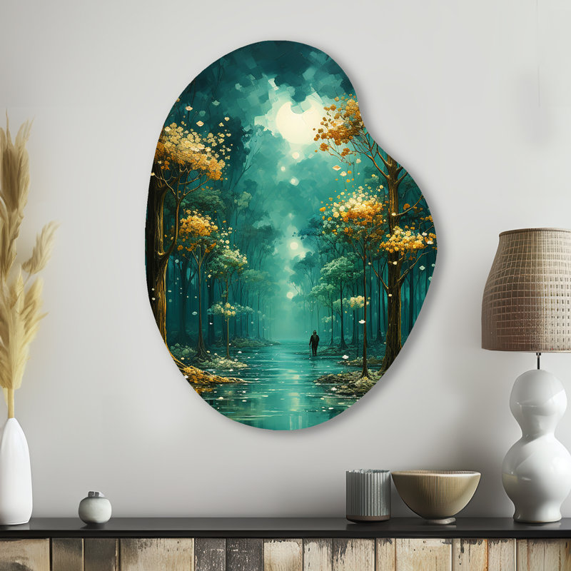 Haidee Solitude in Forest of Emerald I - Art mural en forme de poire forêt assymétrique, H 38 po x l 28 po