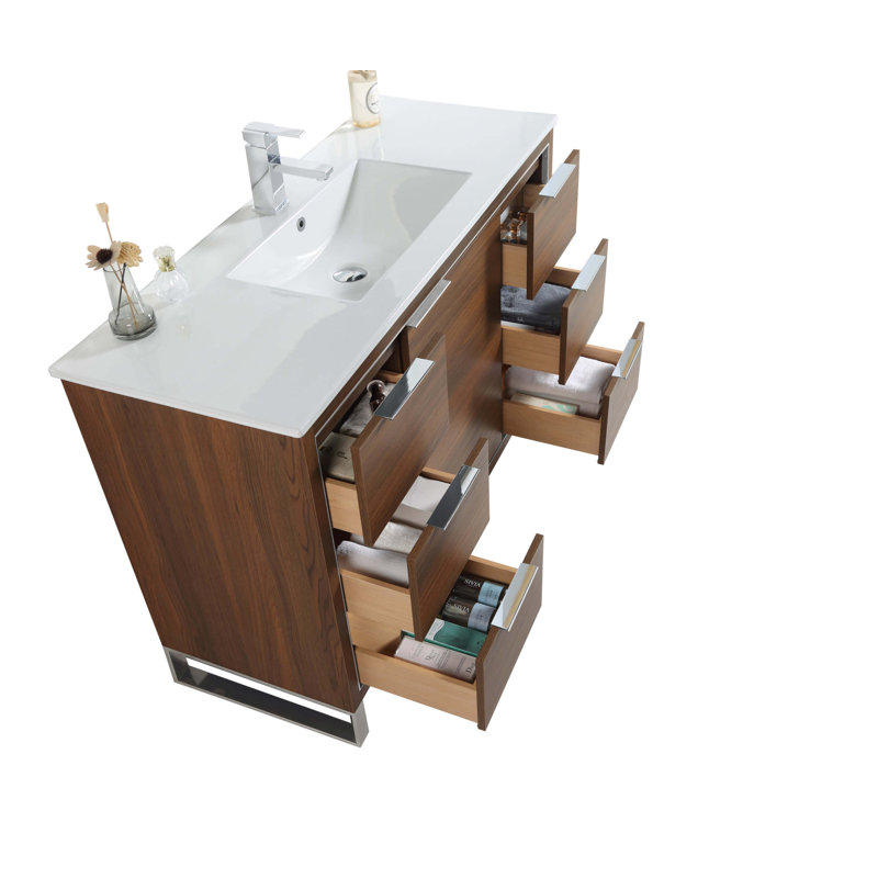 Ensemble de meuble-lavabo simple 48 po, Chrome, Noyer