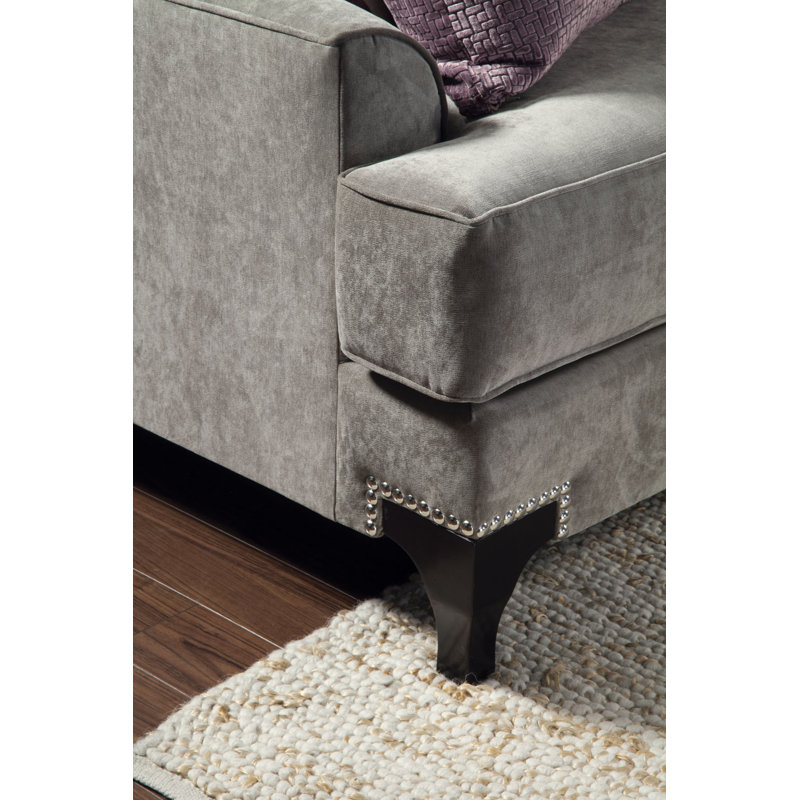 Eziya Velvet Recessed Arm Sofa, 38" H x 91" W x 40" D, Vintage Taupe