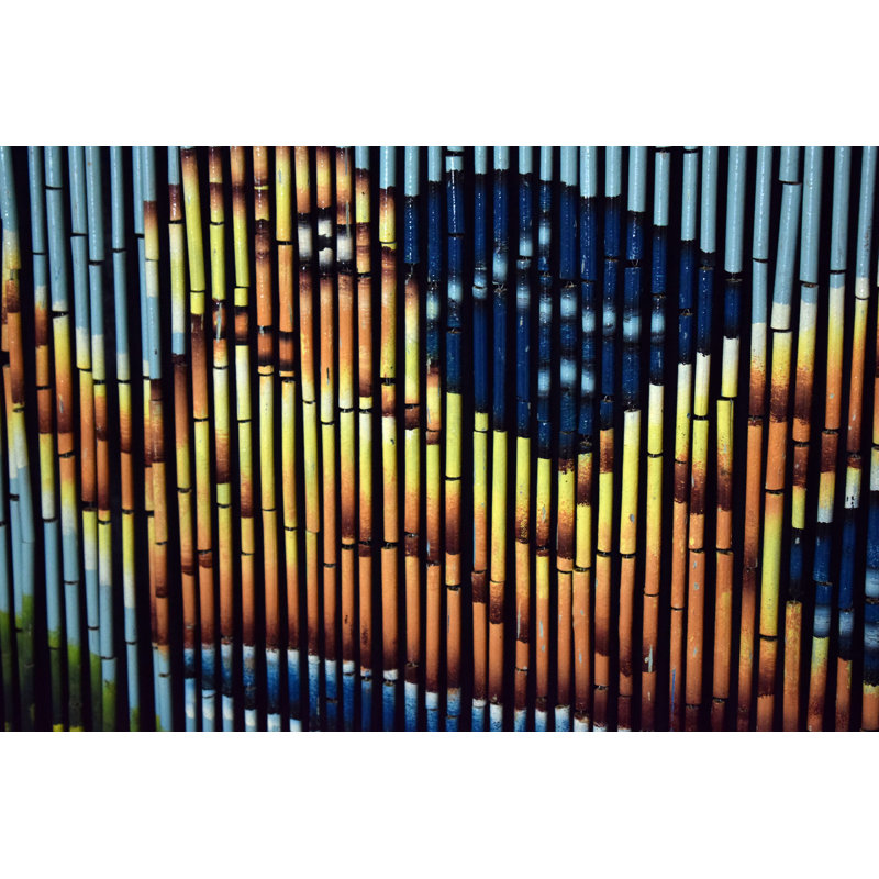 Handmade Bamboo Beaded Curtain with Turtle Scene in Blue and Brown