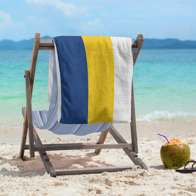 Cotton Blend Beach Towel, Blue/Gold/White