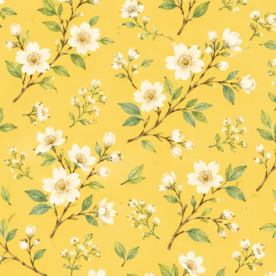 Papier peint adhésif à motif de branches de cerisier en fleurs, art asiatique traditionnel jaune, l 17,7 po x H 118 po, papier peint amovible auto-adhésif pour la chambre de bébé