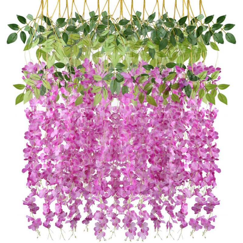 Paquet de 6 fleurs de glycine suspendues en vigne artificielle vigne Ratta guirlande suspendue fleurs en soie fête de mariage décoration