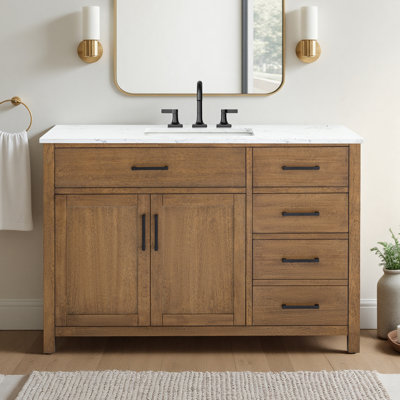 Meuble-lavabo simple 42 po avec plateau en marbre d'ingénierie Shamar