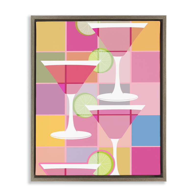 «Cocktail Squares Design», art mural encadré sur toile flottante par SD graphiques studio, Cadre flottant orme Montalcino