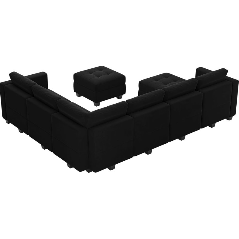 143" W Reversible Modular Sectional with Storage Ottoman, Black Velvet 
