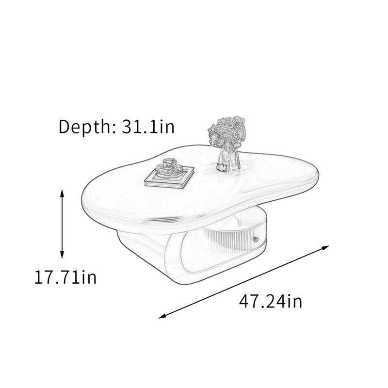 Table basse pour petit salon, Blanc, H 17,71 po x L 47,24 po x l 31,1 po, Blanc