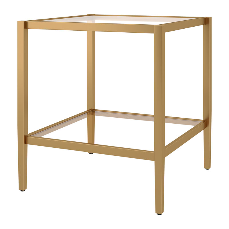 Hera Glass Top End Table, Antique Brass