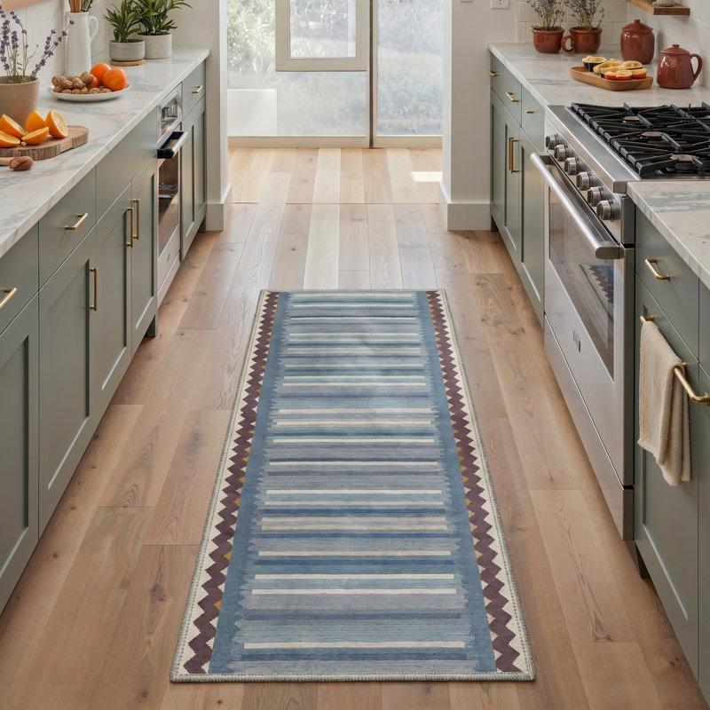 Haven Modern Machine Washable Blue Indoor Area Rug with Non-Slip Backing, Runner 2' x 7'