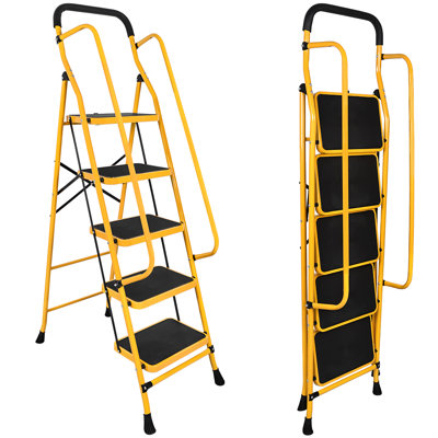 Heavy Duty 5-step Folding Ladder With Slip-resistant Wide Steps - Portable Safety Handrail Stool For Home/kitchen Multi-use (330 Lbs Capacity)