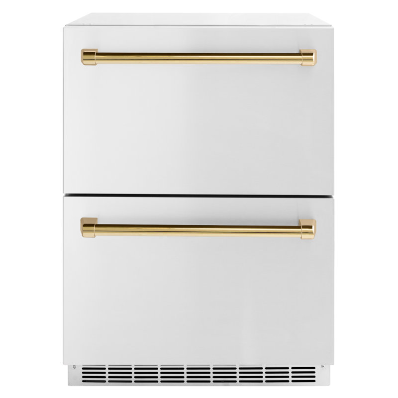 ZLINE Autograph Edition 24 in. Touchstone 168 Can Outdoor-Rated Dual Refrigerator Drawer with Doors and Handles