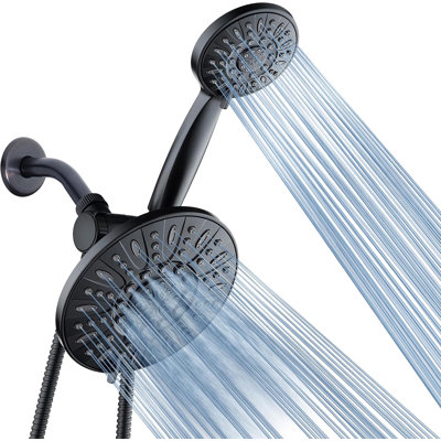Dual 7" Rainfall Shower Combo - Matte Black Finish, 6 Settings, 2.5 Gpm