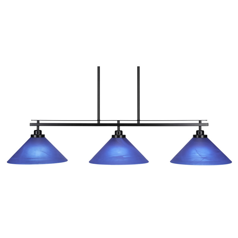 Luminaire pour îlot de cuisine 3 lumières Odyssey, Bleu, Noir mat, H 9 po x l 44,5 po x P 12 po