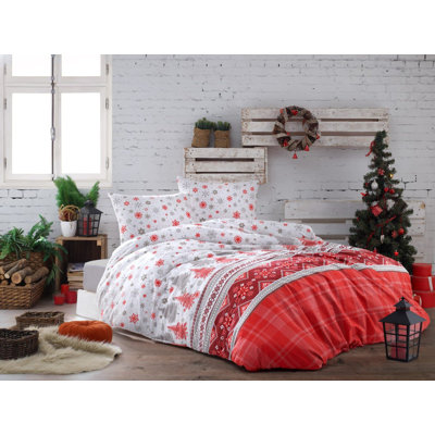 Luxurious Single Quilt Cover Set, Red, Beige & Grey | 100% Polyester Microsatin Upper, 100% Cotton Underside | Duvet Cover: 61 x 79, Pillowcase: 31 x 31 | Machine Washable, Zipper Closure, High-Quality 3D Printing