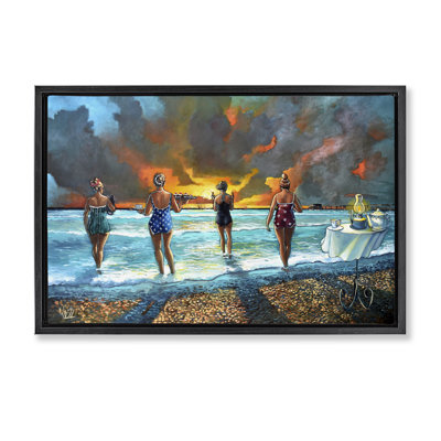Elegant Ladies on Beach Framed Floater Canvas by Ronald West