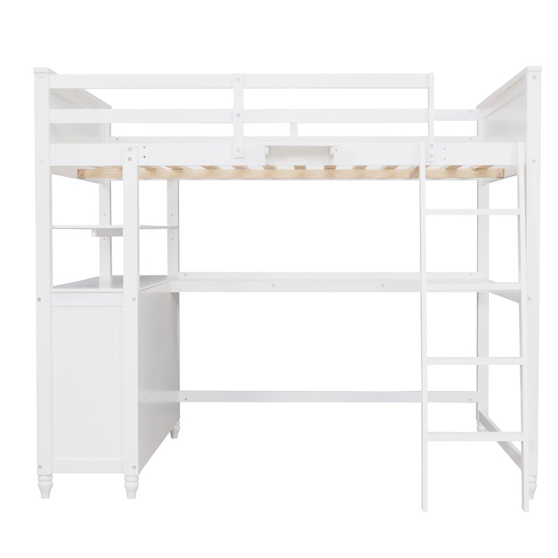 Lit mezzanine avec bureau intégré, tiroirs de rangement et tablettes, cadre en bois multifonctionnel pour la chambre à coucher