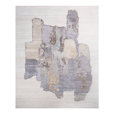 Tapis beige / gris / bleu clair nouvel âge noué à la main 8 pi 1 po x 10 pi 1 po Keniel