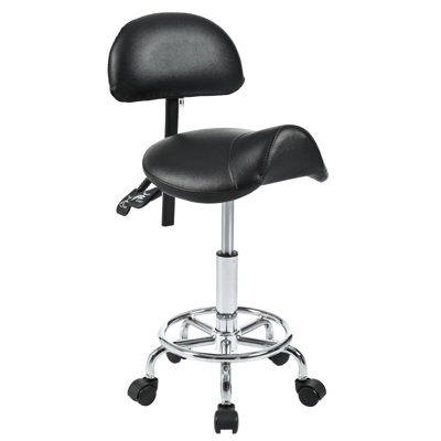 Tabouret de selle avec support pour le dos, tabourets roulants avec repose-pieds, tabouret ergonomique réglable avec roues, dossier réglable en hauteur et en angle pour le salon Spa Spa
