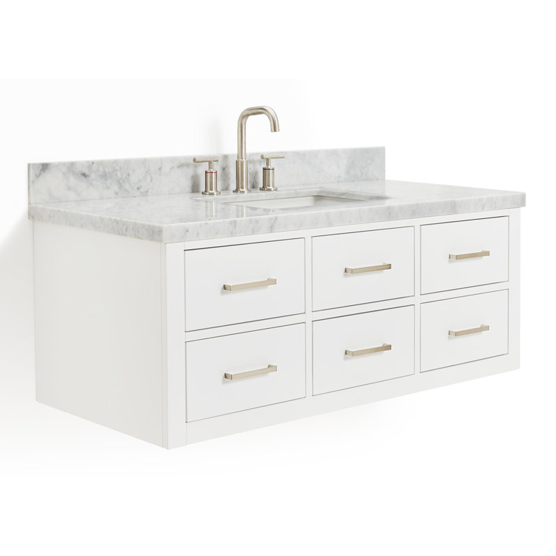 Ensemble de meuble-lavabo mural simple 49 po, Nickel brossé, Blanc