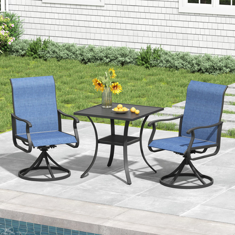 Ensemble de salle à manger de patio 3 pièces avec chaises pivotantes, Bleu
