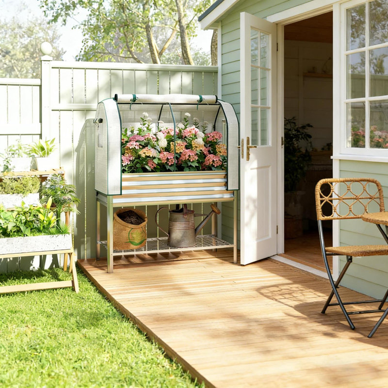Jardinières spacieuses en métal avec rangement, lit de jardin extérieur moderne
