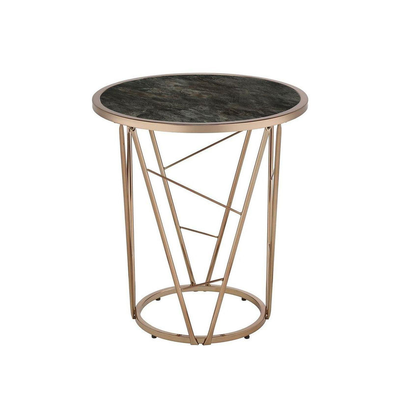 Table de bout moderne de luxe avec table de bout ronde au fini noir et champagne