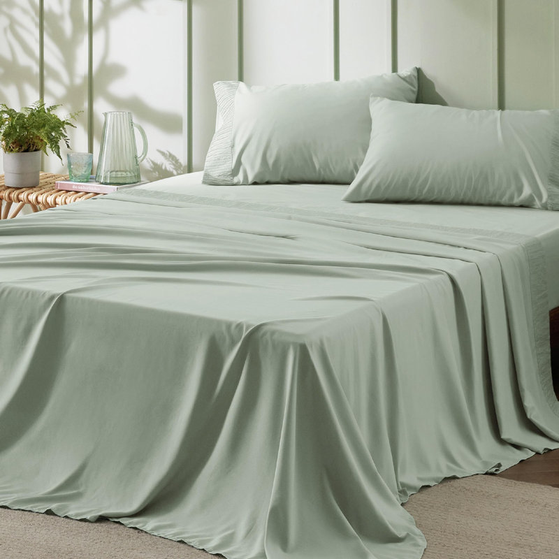Ensemble de draps en microfibre de polyester pour literie Hotel Luxury, Ensemble de draps pour grand lit avec 2 taies d'or