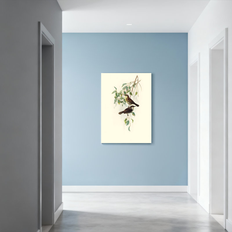 Ensemble de 1 tableau sur toile tendue représentant des oiseaux sur une branche, H 18 po x l 12 po