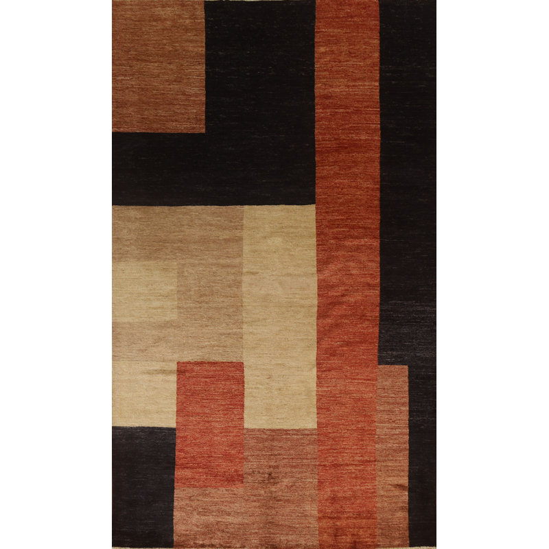 Tapis orange en laine noué à la main de conception unique 6 pi 7 po x 9 pi 11 po New Age Copenhaver