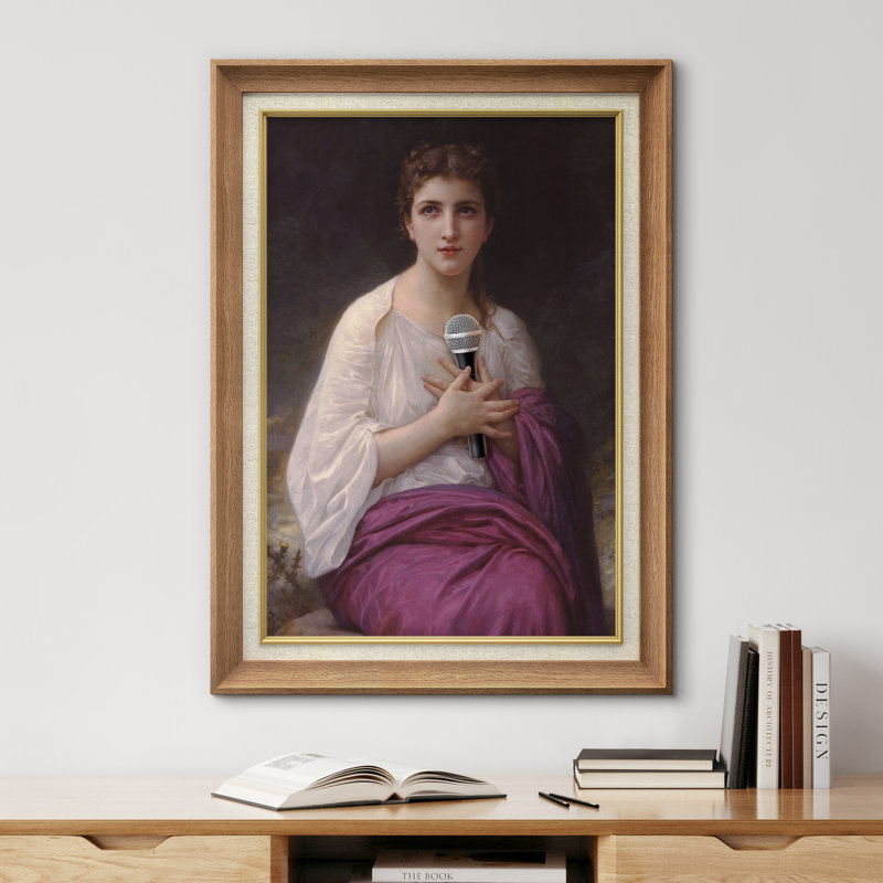 «Woman With Singing Microphone» sur toile, Cadre naturel de qualité supérieure, H 36 po x l 26 po