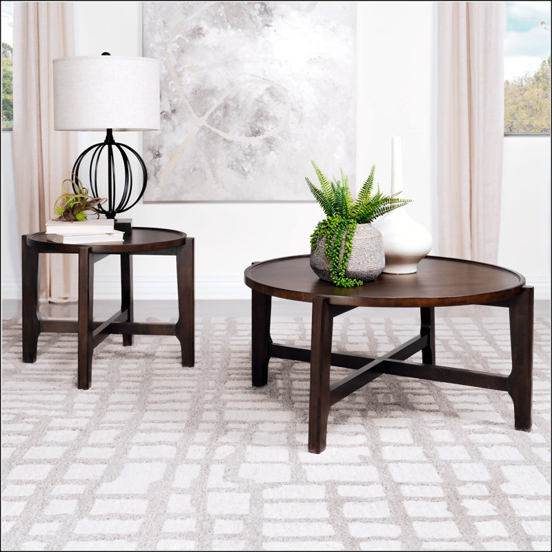 Dark Brown Round Solid Wood Coffee Table